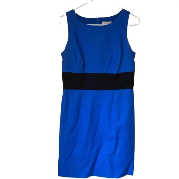 Ann Taylor Loft Blue & Black Colorblock Sleeveless Dress Back Zipper Size 2 - Picture 1 of 6